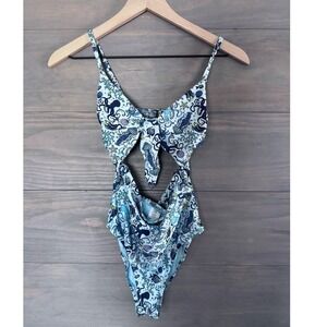 ModCloth Under the Sea Cutout One Piece Swimsuit Blue Nautical XS Monokini Squid